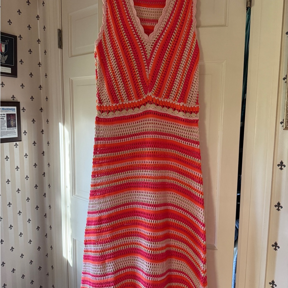 Twin-Set multi color crochet  Maxi Sundress V-Neck Sleeveless